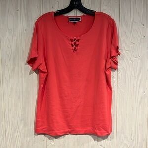 Karen Scott Scoop Neck Top with Decorative Ring Front, Size XL